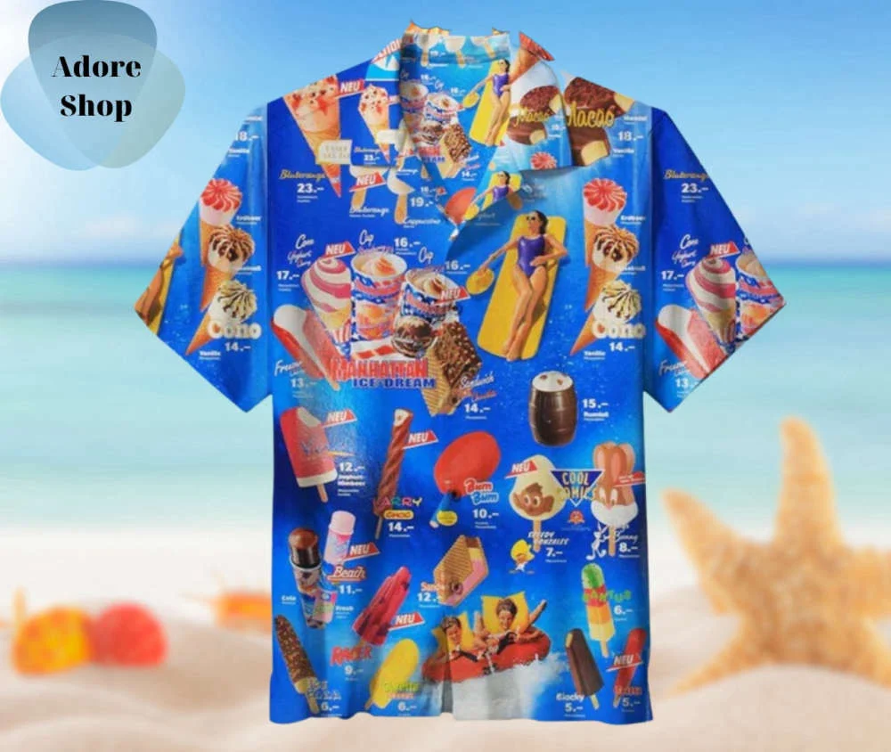 Ice Cream 2 Hawaiian Shirt, Men's 3d Hawaiian Shirt For The Summer Beach Vibes HW0601