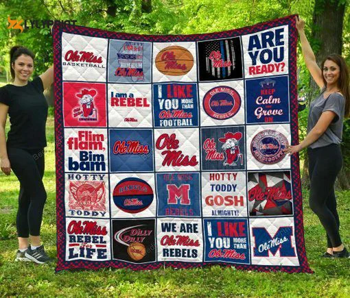 Ole Miss Rebels Quilt Blanket For Fans Home Decor Gift , Soft Quilt, King Size, All Season Cozy Quilt QB0901