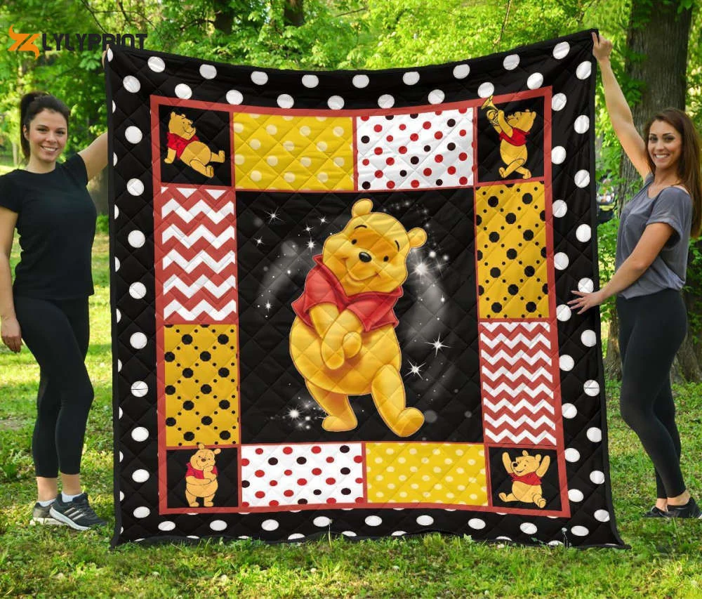 Pooh Quilt Blanket For Fans Home Decor Gift Winnie The Pooh Gift For Fan ,  Soft Quilt, King Size, All Season Cozy Quilt QB0901