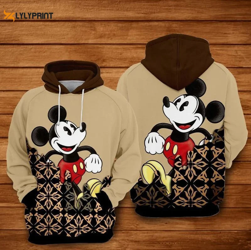 Mickey Walking Brown Disney Over Print 3d Hoodie Zip Hoodie 594 HZ0501