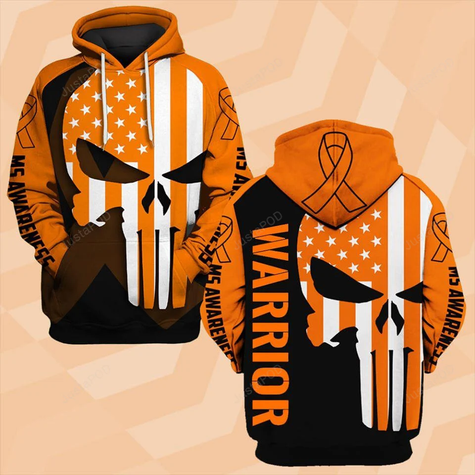 Ms Awareness Skull Orange Ribbon 3D All Print Hoodie, Zip- Up Hoodie HZ0501