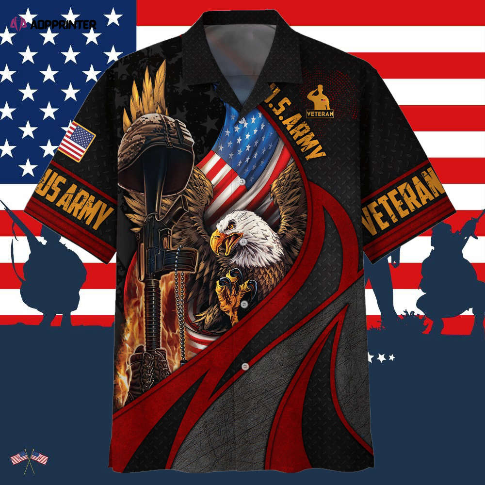 Eagle Wingspan Eagle U.S. Army Veteran Red Black Hawaiian Shirt HW0601