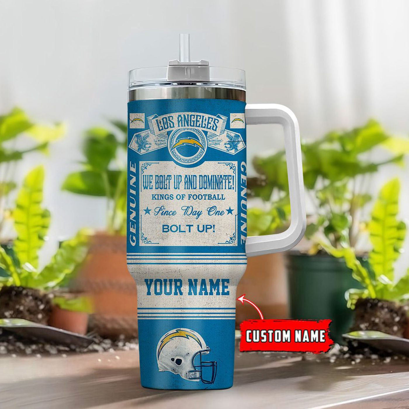 Vintage King of Football Custom Name 40oz Stanley Tumbler - Los Angeles Chargers Gift 0501TB40