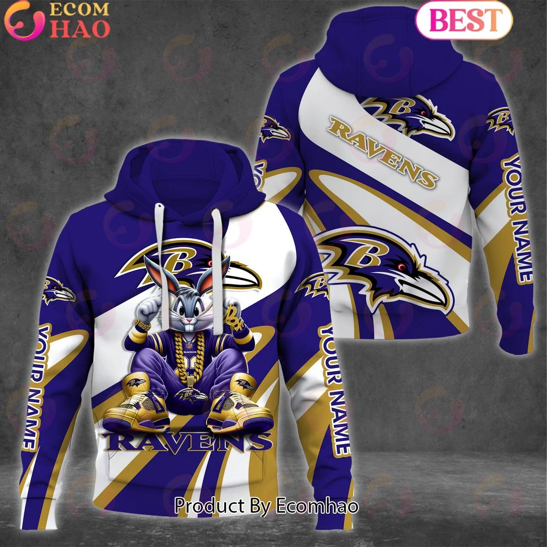 Custom Name Baltimore Ravens Bugs Bunny Sport Clothing 3D Hoodie, Zip Hoodie, Man - Women, Warm, Premium Quality HZ0501