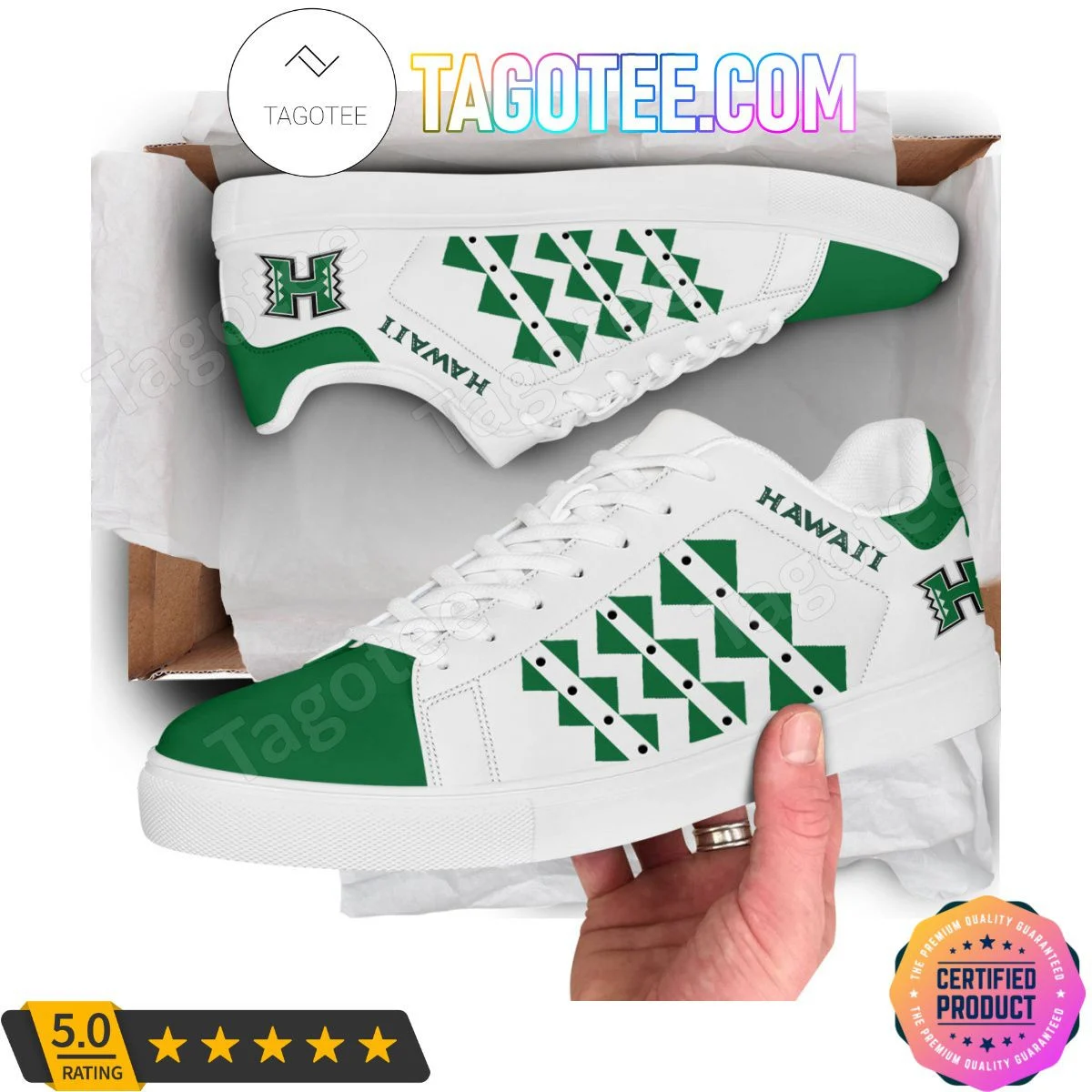 Custom NCAA Hawaii Rainbow Warriors White Green Style Stan Smith Shoes , Trendy Style Sneakers ST0801