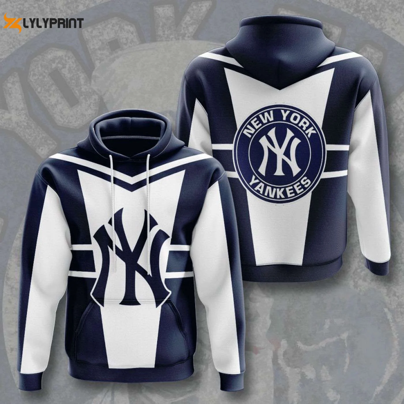 New York Yankees Navy White Logo Pullover Hoodie AOP Shirt – Stylish Fan Gear HZ0501