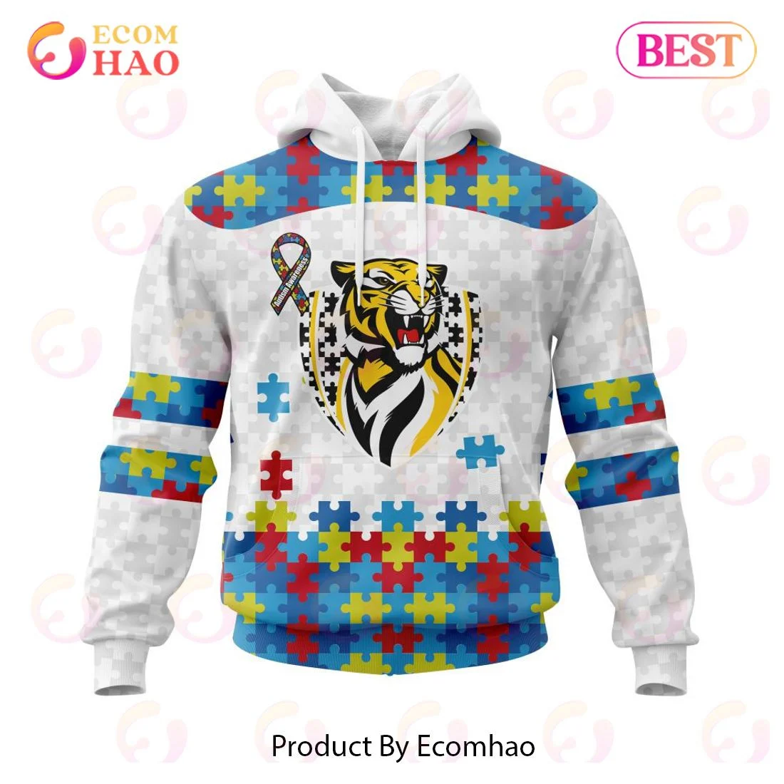 AFL Richmond Autism Awareness Personalized Name & Number 3D Hoodie, Zip Hoodie, Man - Women, Warm, Premium Quality HZ0501